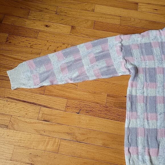 Gino Panini Vintage Pastel Plaid Rib Knit Pullover Crewneck Sweater Preppy Retro - Picture 5 of 12